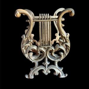 Vintage Gold Cast Iron Lyre Harp Music Holder Book/Magazine Rack